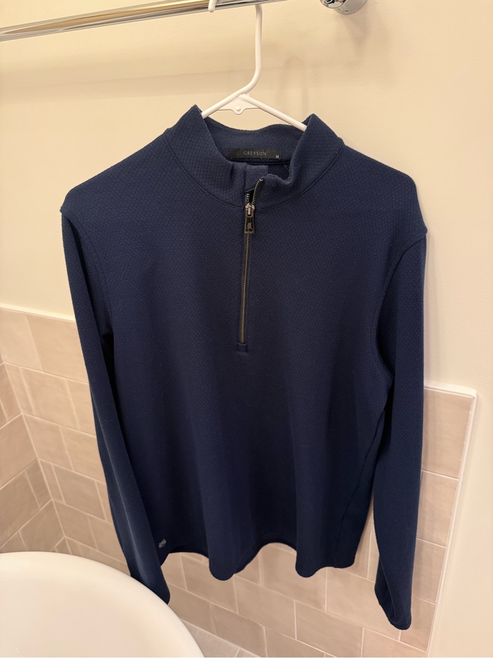Greyson Men's Navy Half-Zip Textured Sweater